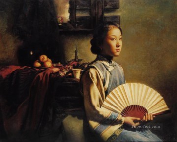 Chinese Girls Painting - Origami fan Chinese girl